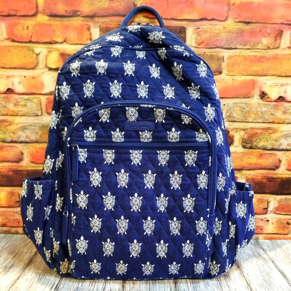 Very Bradley Turtles Navy Blue & White Large Quilted Backpack